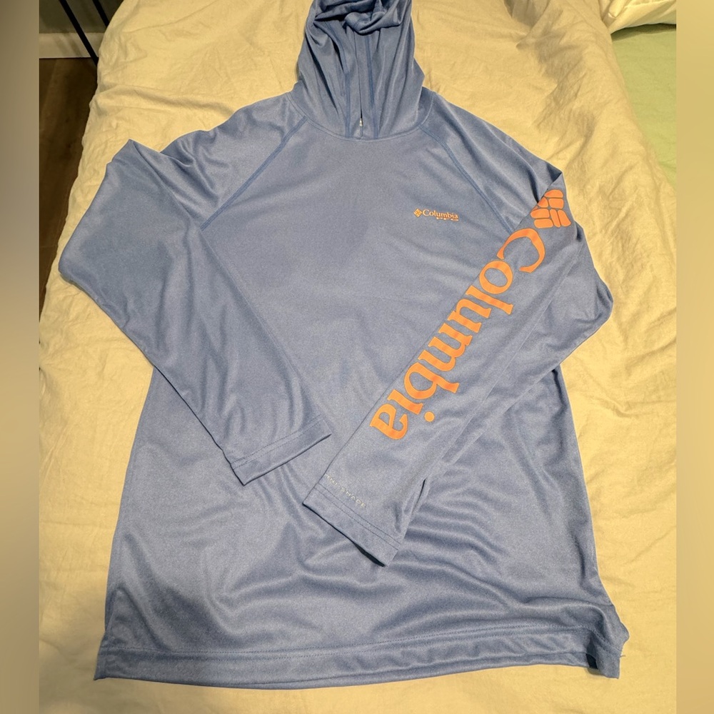 Men’s Columbia PFG Omni-Shade Heather Blue Orange Long Sleeve Hoodie Small New